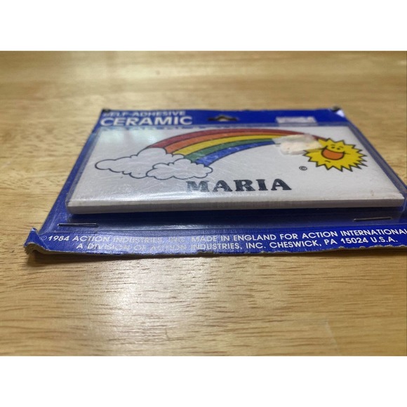 VINTAGE/RETRO MARIA RAINBOW&SUN NEW DEAD STOCK CERAMIC DOOR NAME PLAQUE 1984!! - Picture 9 of 12